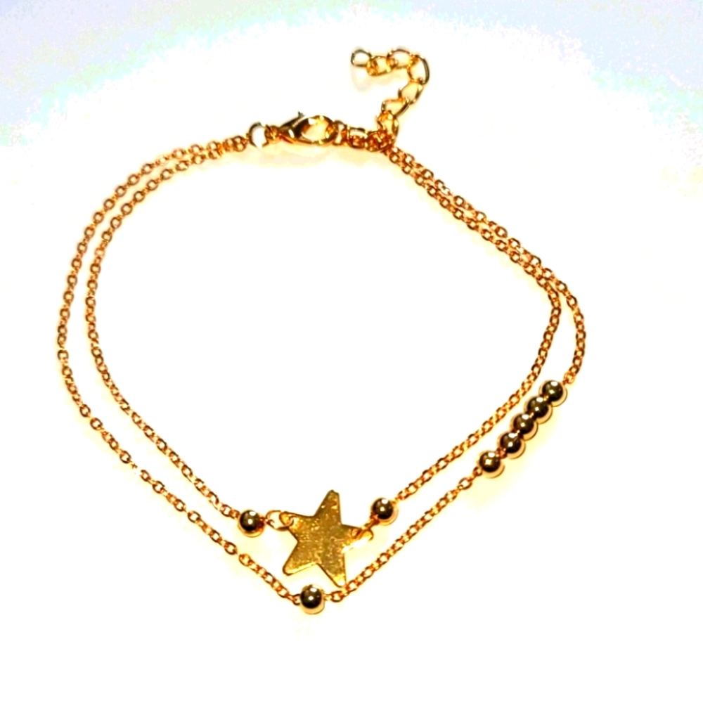 Vintage Gold Star & Balls Double Strand Anklet/Bracelet